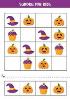 sudoku logiskt spel med söta halloween-element. vektor