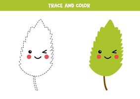 spår och färg kawaii leende grönt blad. vektor
