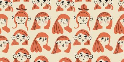 Vektor nahtlos Muster mit rot Haar Mädchen Porträts. rot Haar Frauen. Frühling Mädchen Muster auf Licht Hintergrund. Vektor Illustration