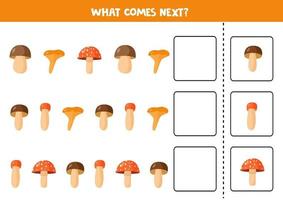 Fortsetzung der Sequenz mit niedlichen Holzpilzen. was kommt als nächstes. vektor