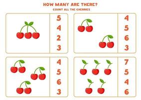 Zählen Sie die Anzahl der Kirschen. pädagogisches Mathe-Spiel. vektor