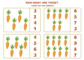 räkna mängden söta tecknade morötter. vektor