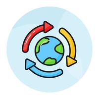 Welt Globus mit Recycling Pfeile zeigen Konzept Symbol von Öko Recycling, einfach zu verwenden Vektor