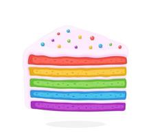 en bit av regnbåge kaka med glasyr grädde och färgad socker dragéer vektor