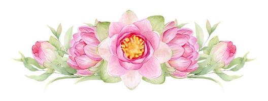 rosa blommor lotus. vattenfärg illustration. en krans av lotus blommor. krans av kinesisk vatten lilja. design för inbjudningar, spara de datum, kort Övrig föremål. vektor