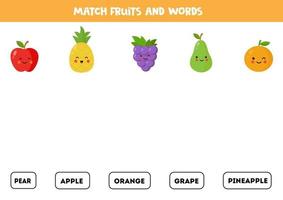 matcha frukt med orden. engelska grammatik spel. vektor