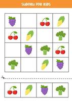 sudoku med söta tecknade frukter och grönsaker. vektor