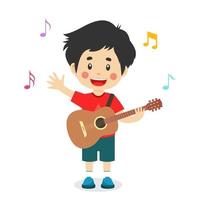 söt liten pojke spela gitarr konsert illustration vektor