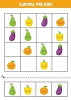 Sudoku für Kinder mit süßen Kawaii-Früchten. vektor