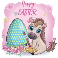 süß Pferd mit ein Ostern Ei. Ostern Charakter und Postkarte vektor