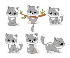 ein Sammlung von süß grau Katzen. Vektor Illustration von ein Karikatur.