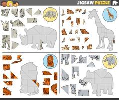 Puzzle Puzzle Spiele einstellen mit komisch Karikatur wild Tiere vektor