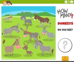 Zählen Karikatur Esel Tiere lehrreich Spiel vektor