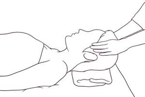 Frau Empfang ein entspannend Kopf Massage. Hand gezeichnet Vektor Illustration