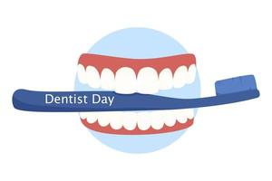 värld tandläkare dag, tandläkare. illustration med tänder innehav tandborste, dental illustration, dental vård begrepp. använder sig av en tandborste, tecknad serie stil illustration vektor