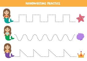 Arbeitsblatt zur Verfolgung von Linien mit Meerjungfrauen und Meerestieren. vektor