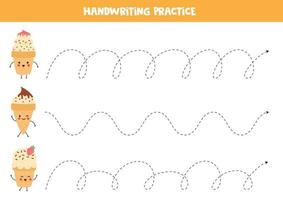 Verfolge die Linien mit süßem Kawaii-Eis. vektor