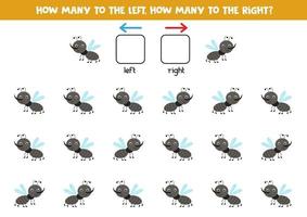 vänster eller höger med söt mygg. logiskt kalkylblad för förskolebarn. vektor