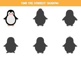 hitta rätt skugga av tecknad pingvin. logiskt spel för barn. vektor