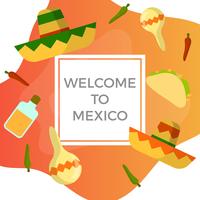 Flat Sombrero Och Mexican Elements Med Gradient Bakgrund Vector Illustration