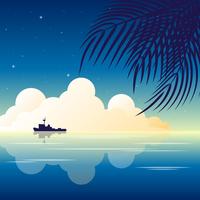 Sommer-Nachtzeit-Ferien-Natur-tropische Palmen-Schattenbild-Strand-Landschaft von Paradies-Insel-Feiertags-Illustration vektor