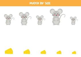 Größenanpassungsspiel. süße Cartoon-Maus und Käse. vektor