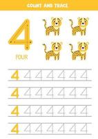 Arbeitsblatt zum Lernen von Zahlen mit niedlichen Giraffen. Nummer vier. vektor
