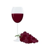 ein Glas Rotwein mit Trauben. Vektorillustration lokalisiert auf einem weißen Hintergrund. vektor