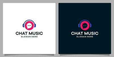 logotyp design mall musik. logotyp hörlurar med chatt bubbla. premie vektor