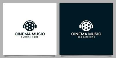 Logo Design Vorlage Musik. Logo Kopfhörer mit Kino. Prämie Vektor