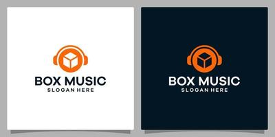 Logo Design Vorlage Musik. Logo Kopfhörer mit Box Logistik. Prämie Vektor