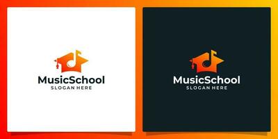 Hochschule, Absolvent Deckel, Campus, Bildung Logo Design und Hinweis Musik- Logo Vektor Illustration Grafik Design.