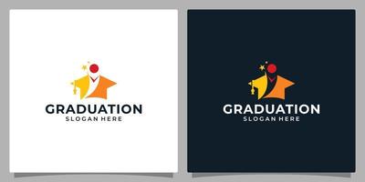 Hochschule, Abschluss Deckel, Campus, Bildung Logo Design und glücklich Kind Logo Vektor Illustration Grafik Design.