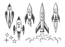 Raketenikonen, Illustrationen im Vintage-Stil vektor