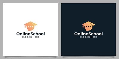 Hochschule, Abschluss Deckel, Campus, Bildung Logo Design und Plaudern Blase Illustration Vektor Design.