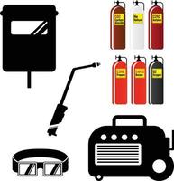 svetsare Utrustning och Tillbehör med annorlunda typer av komprimerad gas cylindrar vektor illustrationer