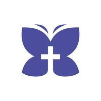 fliegend Schmetterling Kreuz Kirche modern Logo vektor