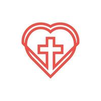 Kreuz Kirche Zeichen mit Liebe Linie modern Logo vektor