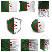 Satz der Nationalflagge von Algerien in verschiedenen Designs auf weißem Hintergrund. realistische Vektorillustration. vektor