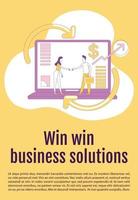 Win Win Business Solution Poster flache Silhouette Vektor Vorlage. Affiliate-Marketing-Broschüre, Broschüre einseitiges Konzeptdesign mit Comicfiguren. Partnerschaftsflyer, Faltblatt mit Textraum