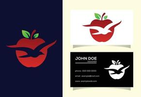 flygande fågel och äpple frukt logotyp tecken symbol vektor design mall