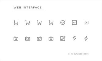 Webinterface-Symbolsatz mit umrissenem Stil vektor