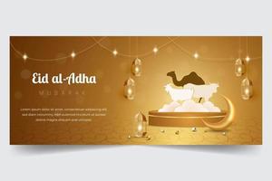 eid al Adha mubarak firande med kamel ko och get illustration horisontell baner design vektor