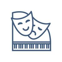 Vektor Kunst und Unterhaltung Symbol isoliert auf das Weiß Hintergrund. Komödie, Tragödie Theater Masken, und Klavier. Logo Konzept