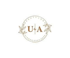 Initiale ua Briefe schön Blumen- feminin editierbar vorgefertigt Monoline Logo geeignet zum Spa Salon Haut Haar Schönheit Boutique und kosmetisch Unternehmen. vektor