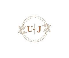 Initiale uj Briefe schön Blumen- feminin editierbar vorgefertigt Monoline Logo geeignet zum Spa Salon Haut Haar Schönheit Boutique und kosmetisch Unternehmen. vektor