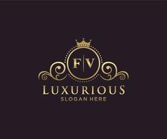Royal Luxury Logo-Vorlage mit anfänglichem fv-Buchstaben in Vektorgrafiken für Restaurant, Lizenzgebühren, Boutique, Café, Hotel, Heraldik, Schmuck, Mode und andere Vektorillustrationen. vektor