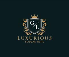 Royal Luxury Logo-Vorlage mit anfänglichem gl-Buchstaben in Vektorgrafiken für Restaurant, Lizenzgebühren, Boutique, Café, Hotel, Heraldik, Schmuck, Mode und andere Vektorillustrationen. vektor