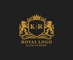 Anfangs-kr-Buchstabe Lion Royal Luxury Logo-Vorlage in Vektorgrafiken für Restaurant, Lizenzgebühren, Boutique, Café, Hotel, heraldisch, Schmuck, Mode und andere Vektorillustrationen. vektor