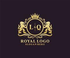 första lq brev lejon kunglig lyx logotyp mall i vektor konst för restaurang, kungligheter, boutique, Kafé, hotell, heraldisk, Smycken, mode och Övrig vektor illustration.